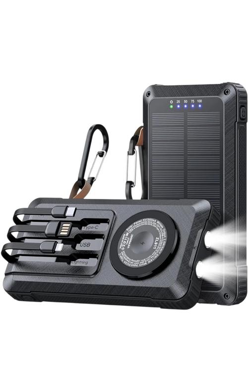 iPhoenix 39,800mAh Portable Solar Charger with Wireless Charging and Dual LED Lights Black IP16
